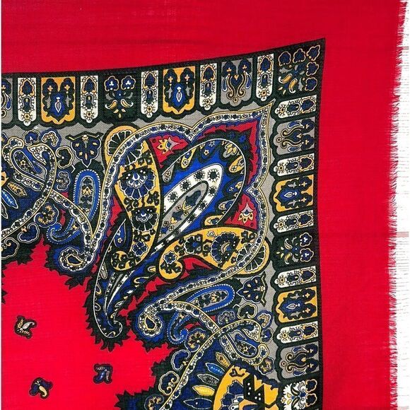 Jennifer Moore Vintage Wool Square Scarf Red Blue Paisley made in Japan - Picture 3 of 7